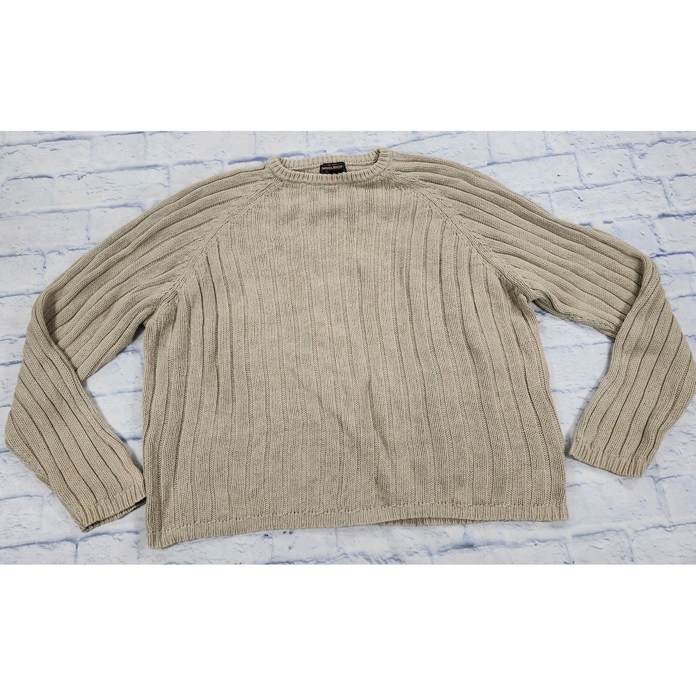 Woolrich MENS XL Beige Cable Knit Pullover Sweater Fisherman Grandpa VINTAGE 90s